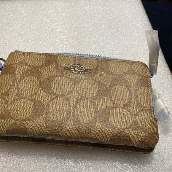 NWT 🔥 Coach Double Corner Zip Wristlet In Signature Canvas - Picture 13 of 16